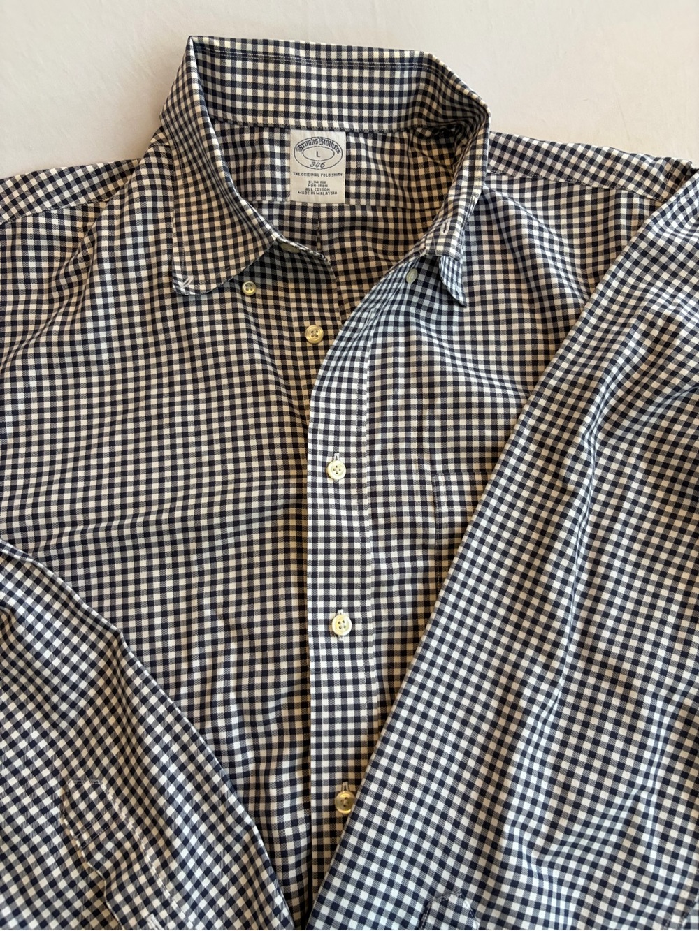 Brooks Brothers Men’s Black White Check Button Down Shirt Large Slim Fit Non-Iro